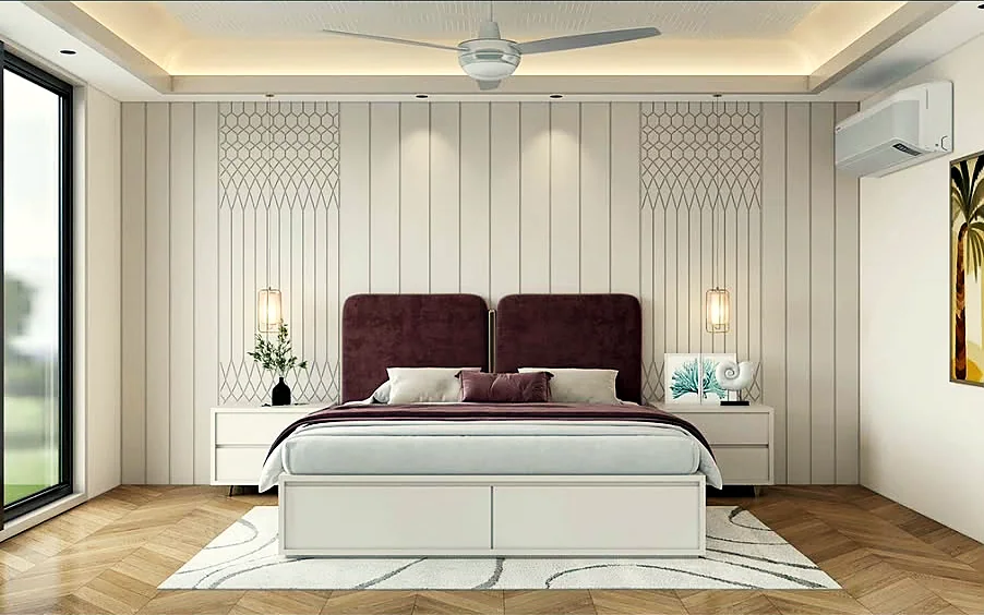 Turnkey bedroom interior with panelled walls