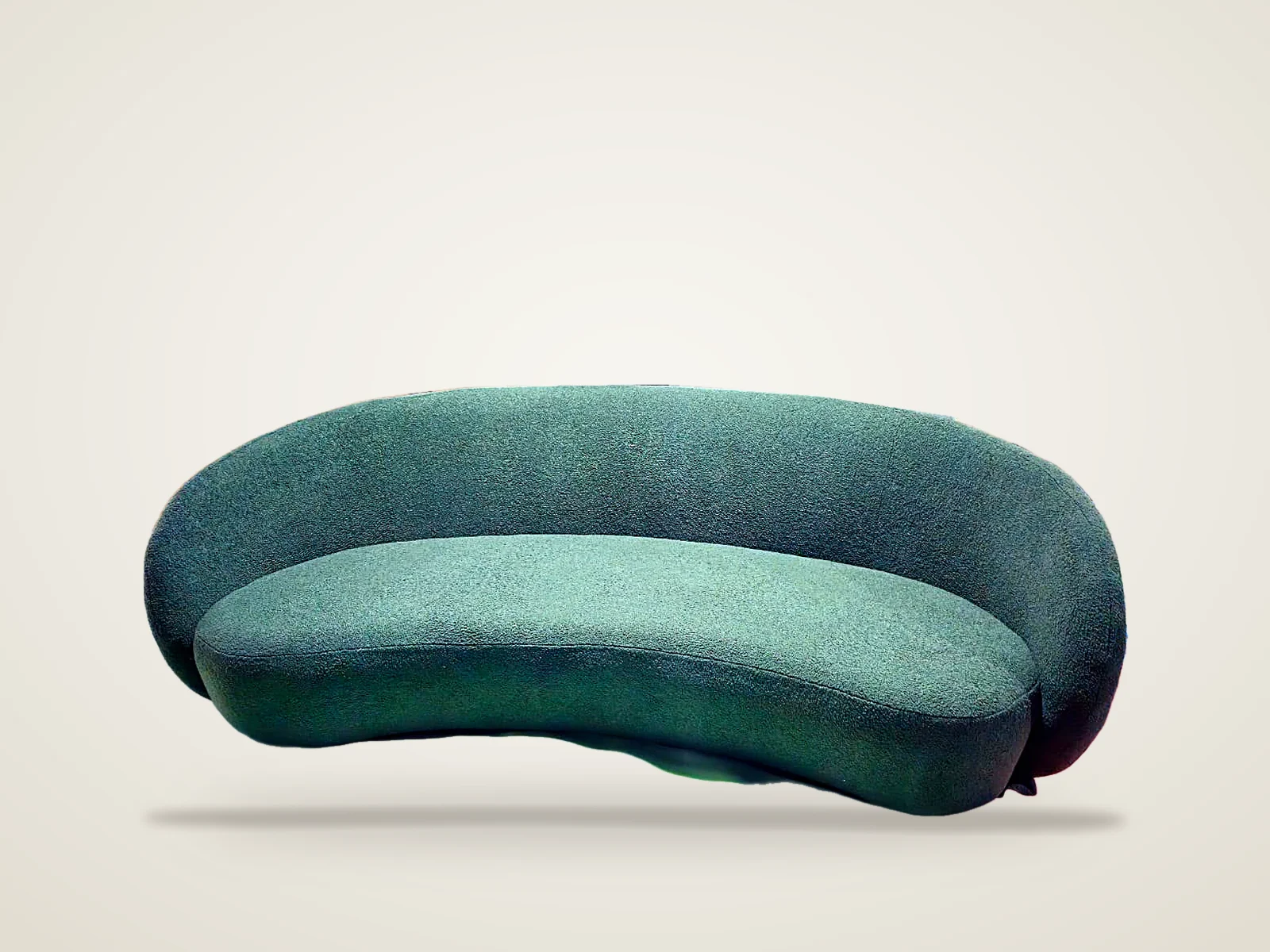 Custom curved green bouclé sofa made to order